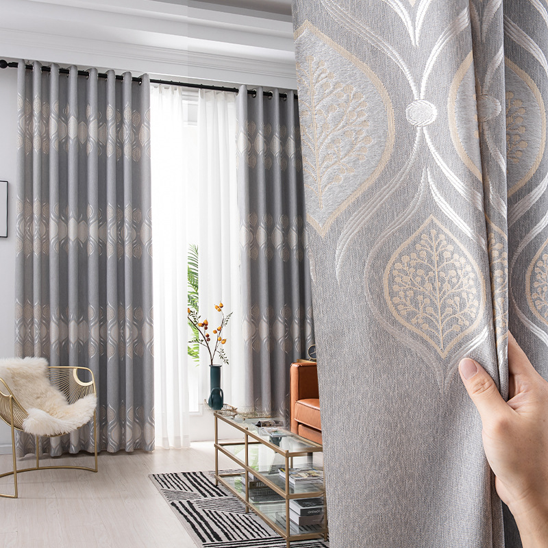 加厚简约现代遮光竹节棉窗帘布落地窗客厅卧室北欧隔热新款成品