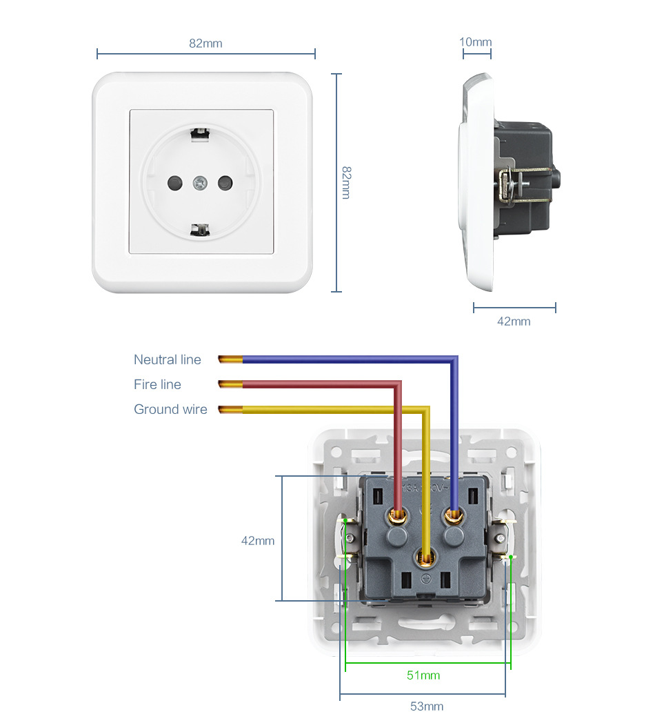 外贸专供欧规墙壁电源开关插座 欧式德标德式插座带接地插座面板