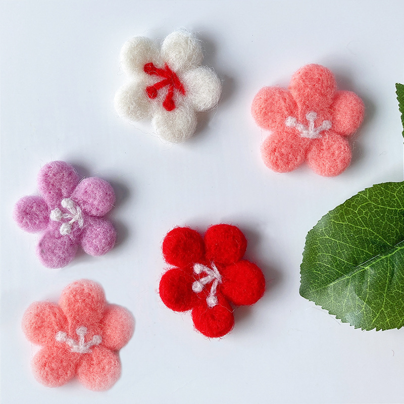 羊毛毡小花朵围巾衣帽配件发饰品手机壳钱包胸针材料felt flower