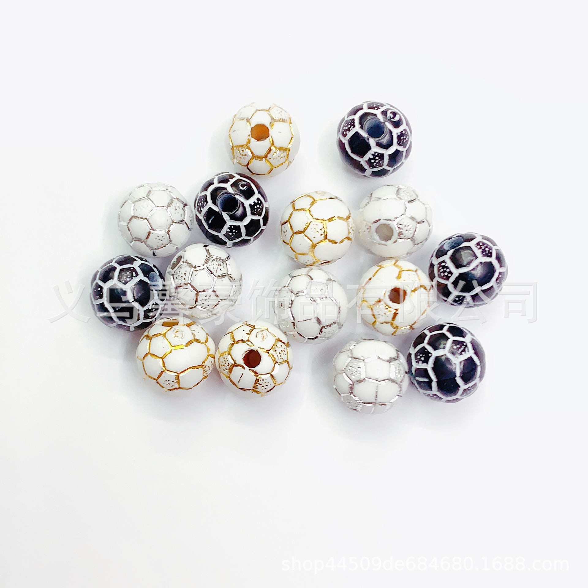 亚马逊热销亚克力白底金线足球圆珠diy手工串珠手链项链饰品散珠