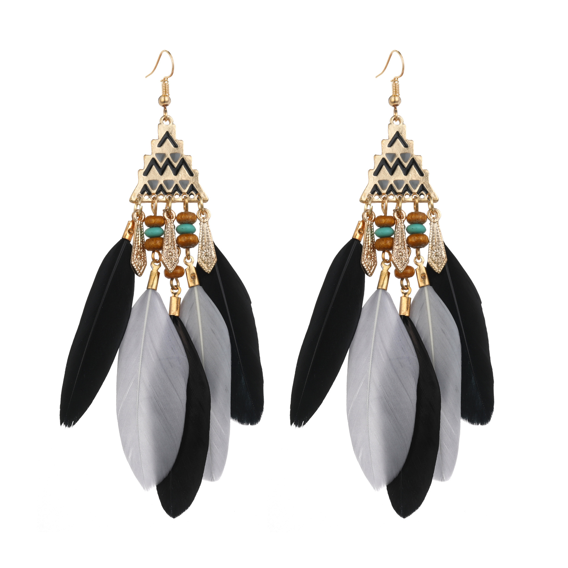 三角型创意民族风滴油羽毛耳环 欧美个性流行耳饰