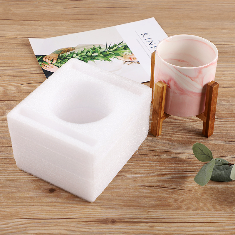 跨境电商纸箱泡沫珍珠棉包装白瓷多肉花盆竹托套装办公室桌面盆栽