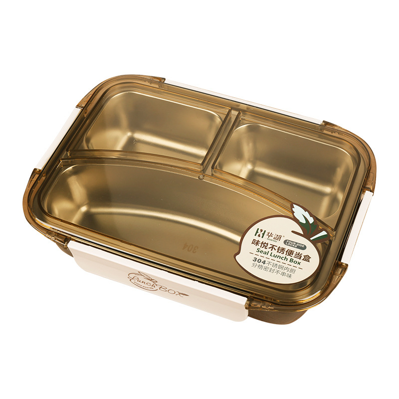 D56304 Stainless Steel Lunch Box Compartment Lunch Box Sealed Student Office Worker Lunch Box Canteen Lunch Plate