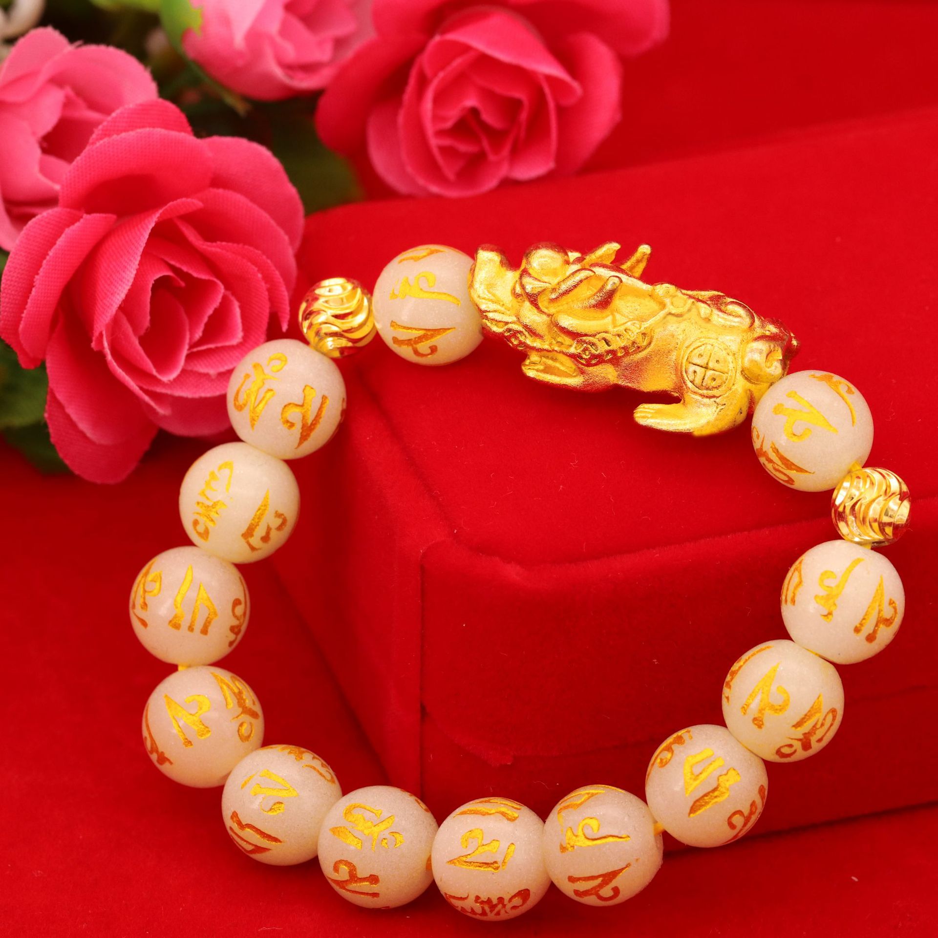 镀金饰品越南沙金夜光貔貅手串 黄铜镀金男士招财手串批发