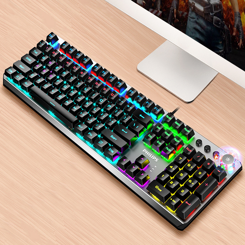 飞利浦spk8405机械键盘有线usb台式笔记本办公背光游戏塑胶轴键盘