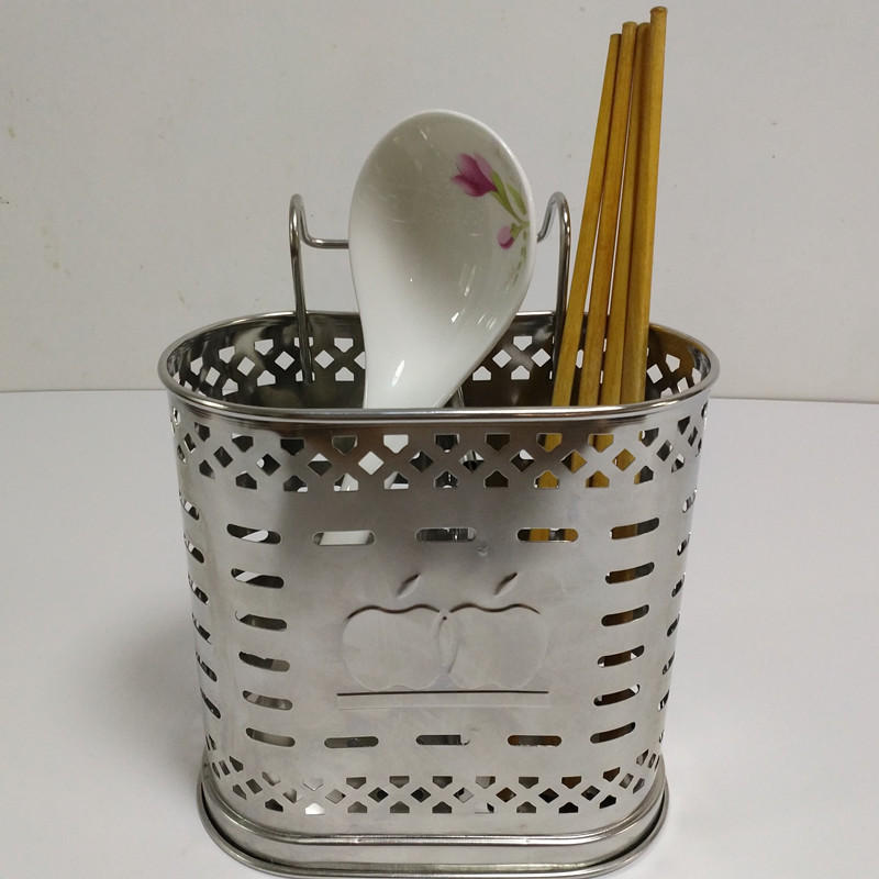 江门添鑫壁挂式不锈钢筷子筒厨房创意沥水筷笼冲压苹果印花筷子架