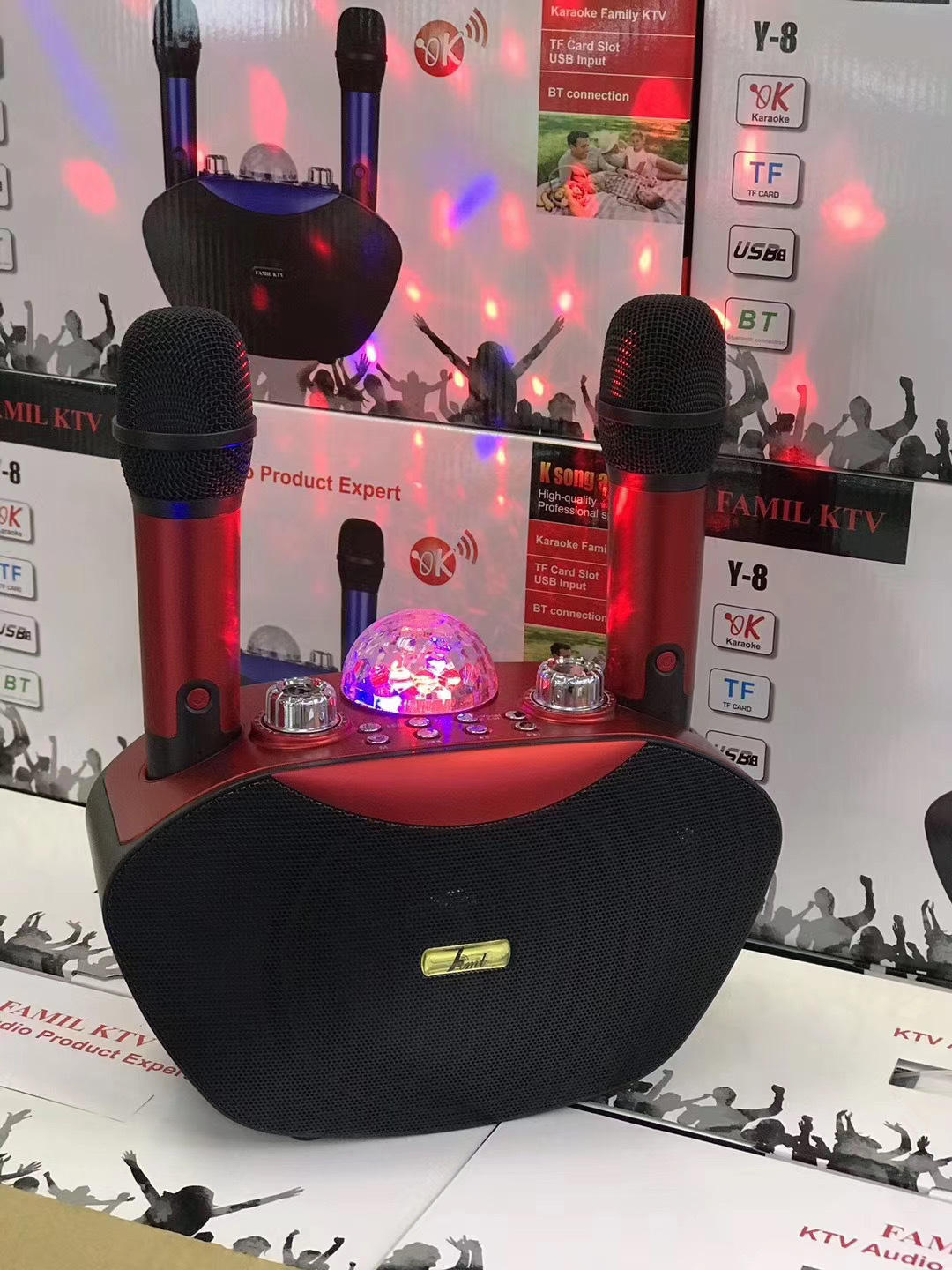 y-8家庭ktv 麦克风一拖二卡拉okk歌麦直播设备话筒音响一体k歌机