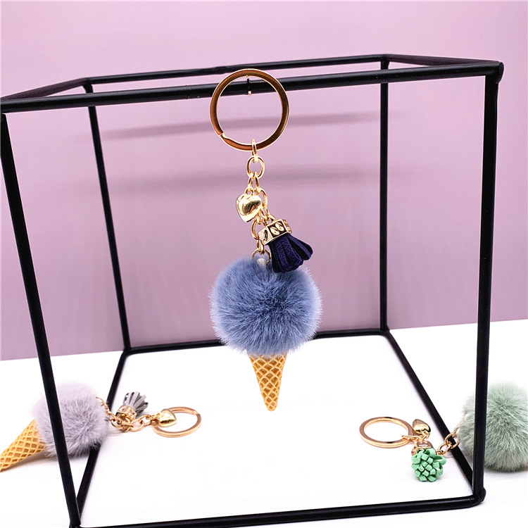 Ice Cream Keychain Lovely Bag Cartoon Plush Pendant Cone Car Key Chain Fur Ball Creative Gift