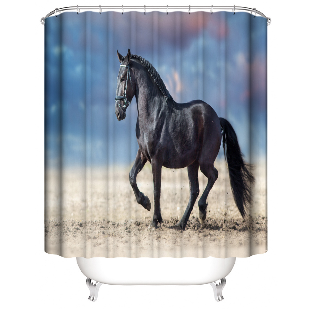 Amazon Exclusive Black Horse Shower Curtain Digital Printing Polyester Shower Curtain Toilet Partition Curtain Bathroom Curtain Graphic Customization