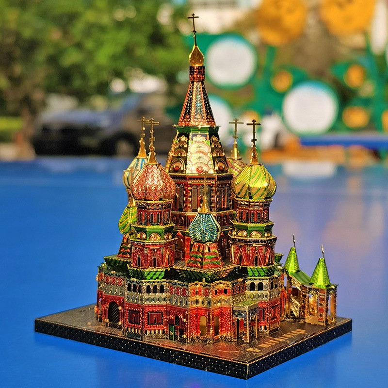 拼酷金属diy建筑拼装模型3d立体免胶拼图华西里大教堂彩色版