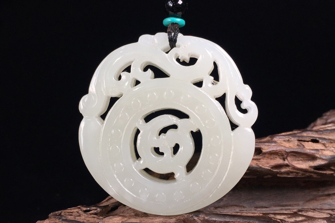 保真和田玉白玉仿古凤玉璧镂空雕刻玉石凤凰吊坠时尚女款玉佩挂件