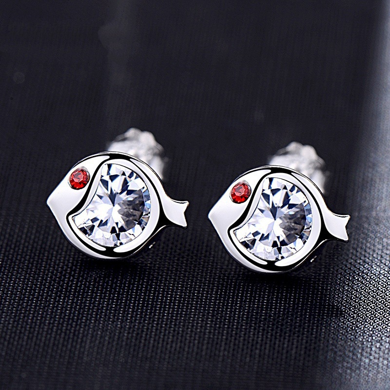 925银耳钉女韩版首饰鱼形小丑鱼耳钉金鱼银耳饰品一件代发-阿里巴巴