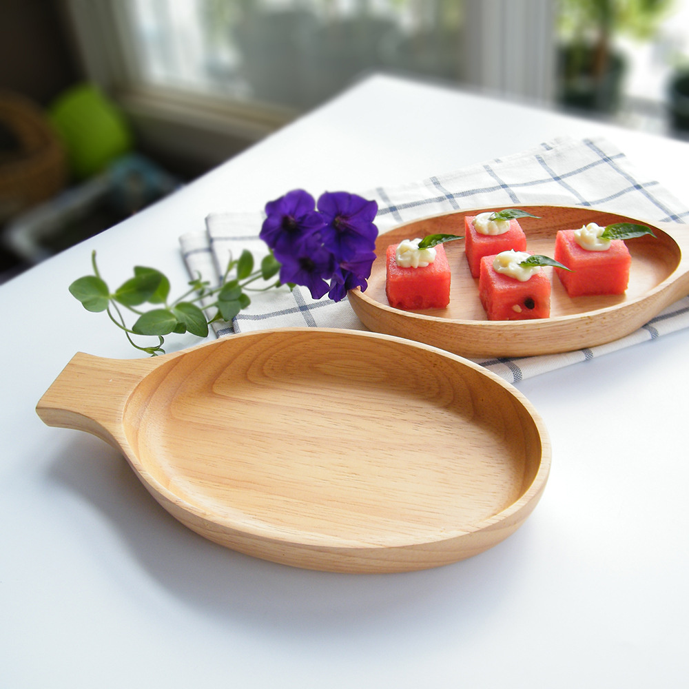 日式创意鱼形实木碟盘橡胶木实木厚实零食碟原木质盘火锅蔬菜餐盘