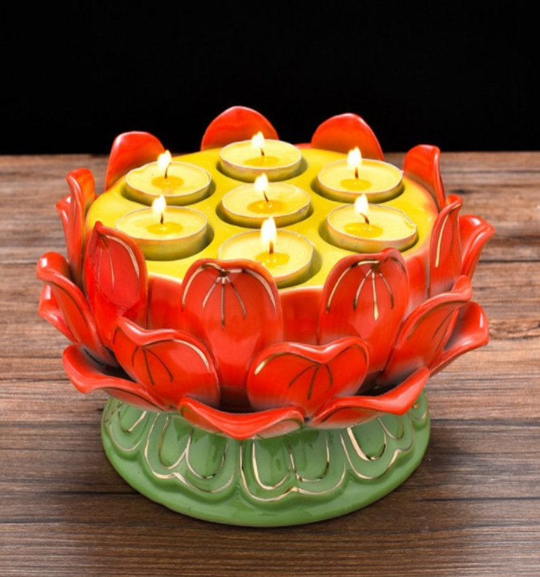莲花灯座/陶瓷蜡台/蜡烛台/寺庙用品/纤维灯芯/供佛灯/酥油灯/素油灯