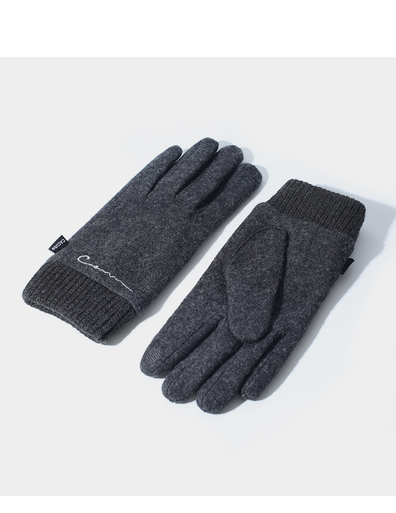 羊毛手套男士秋冬防寒骑行韩版加绒厚款时尚手套分指出品手套定制