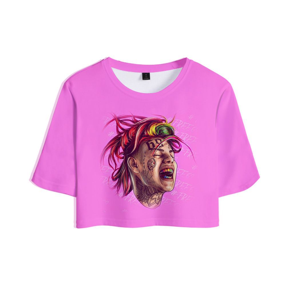 一件代发 说唱歌手6ix9ine周边数码印花3d露脐套装都