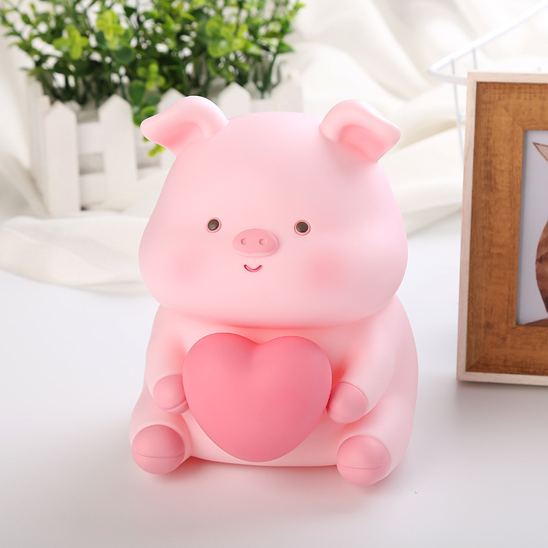 搪胶可爱摔不烂 储蓄罐存钱罐 可存取钱摆件爱心小猪学生生日礼物