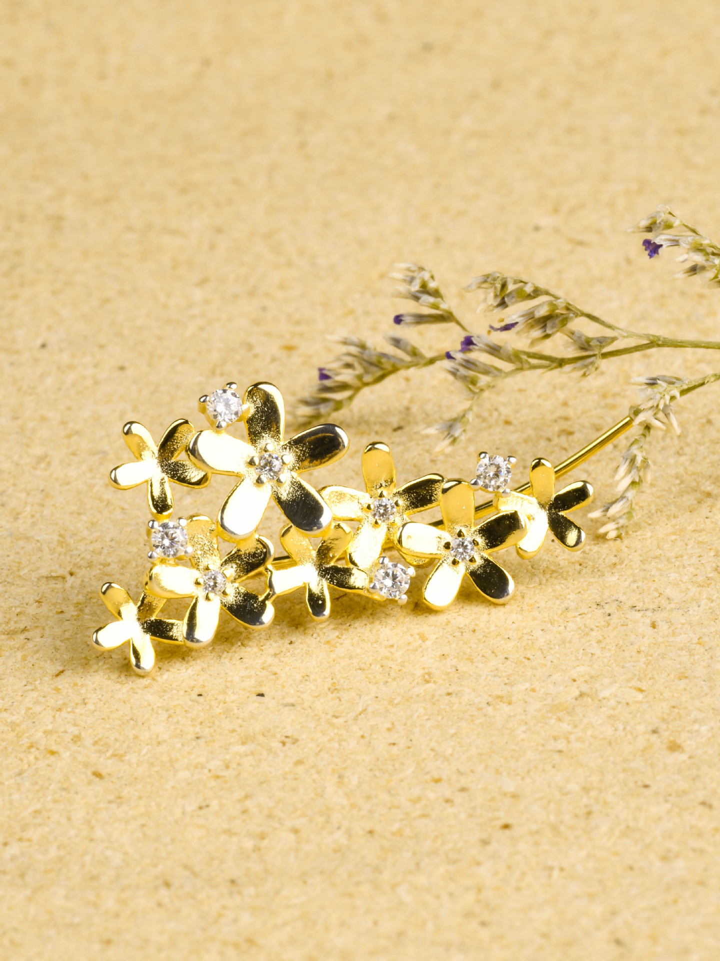 s925日韩花型耳钉女时尚气质韩式夏百搭镶钻耳饰耳环