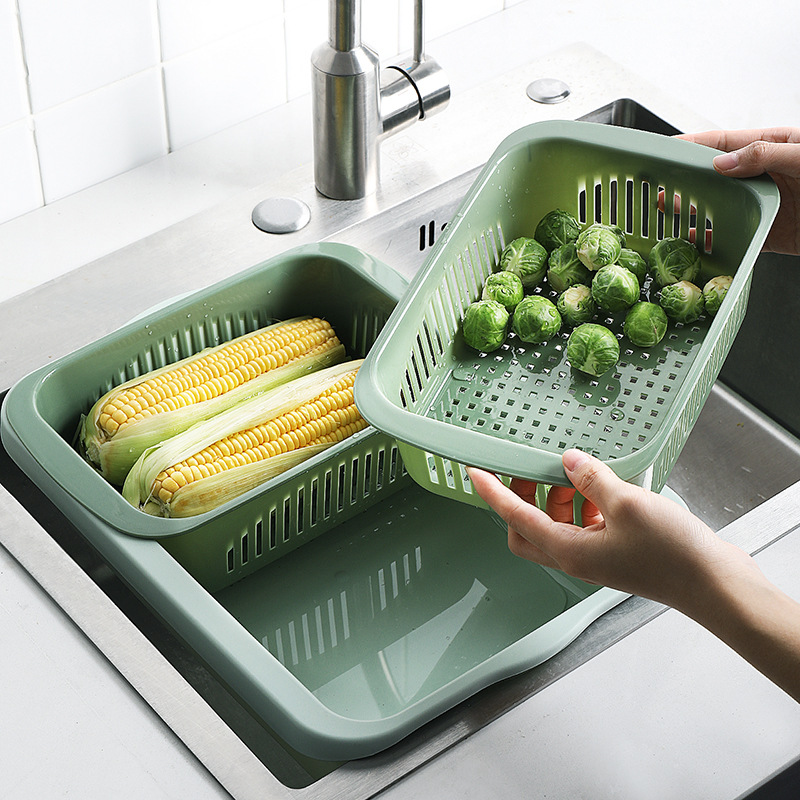 multi-layer classification draining basket sink storage rack plastic rectangular vegetable washing basin multifunctional creative double-layer draining basin