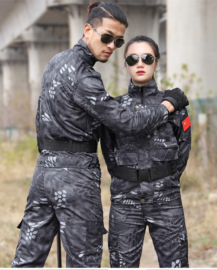 黑色蟒纹迷彩服套装男特种兵军装军训服作训服耐磨劳保工作服宽松