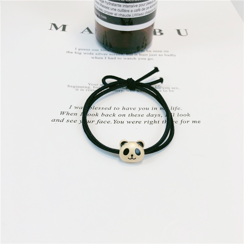 Korean Style Cute Metal Panda Knotted Rubber Band Head Rope Trending Girl Ins Hair-Binding Hair Ring Hair Rope