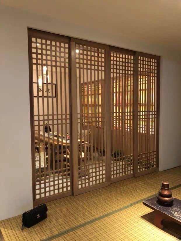 新中式实木花格栅日式隔断 入户玄关背景墙简约 镂空雕刻屏风定做