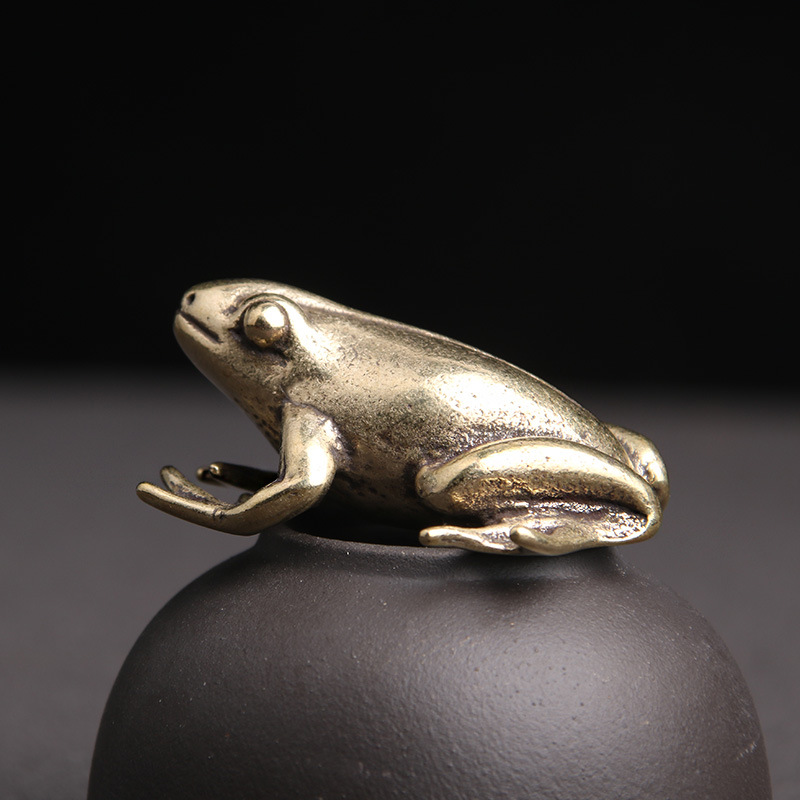 黄铜精制实心青蛙桌面小摆件创意金蟾招财进宝吉祥茶宠小把件摆饰