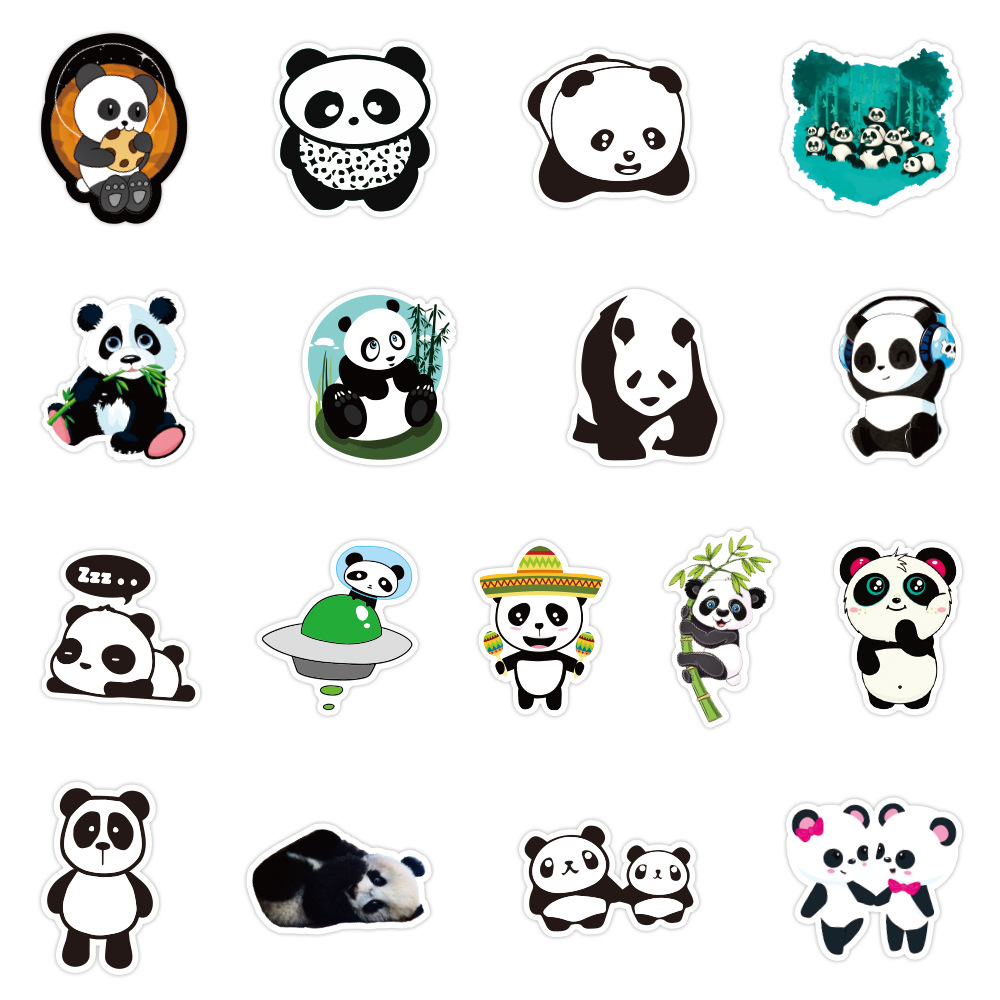 50张卡通可爱呆萌熊猫贴纸电动车笔记本冰箱水杯个性防水涂鸦贴纸