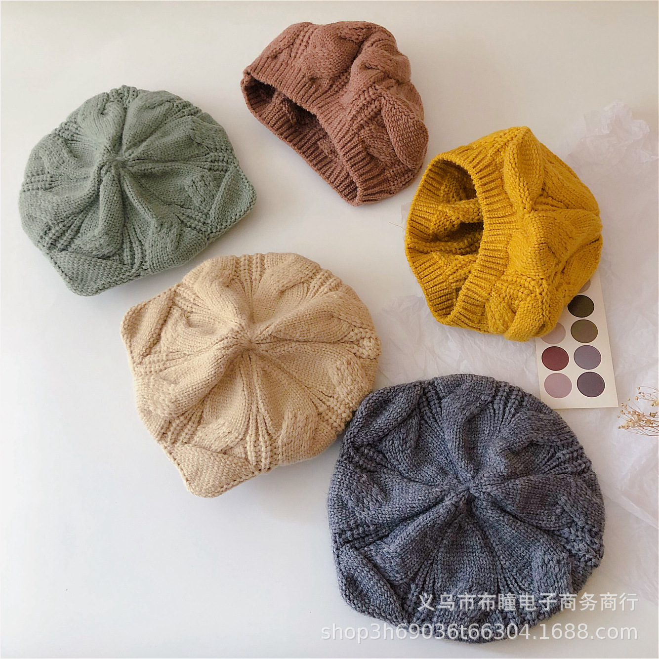 韩范可爱猫咪耳朵立体麻花儿童针织贝雷帽子 秋冬纯色宝宝毛线帽