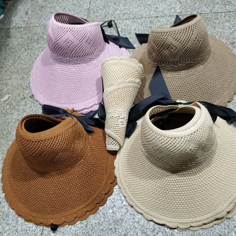 夏季女针织大檐太阳帽遮阳帽沙滩空顶休闲帽