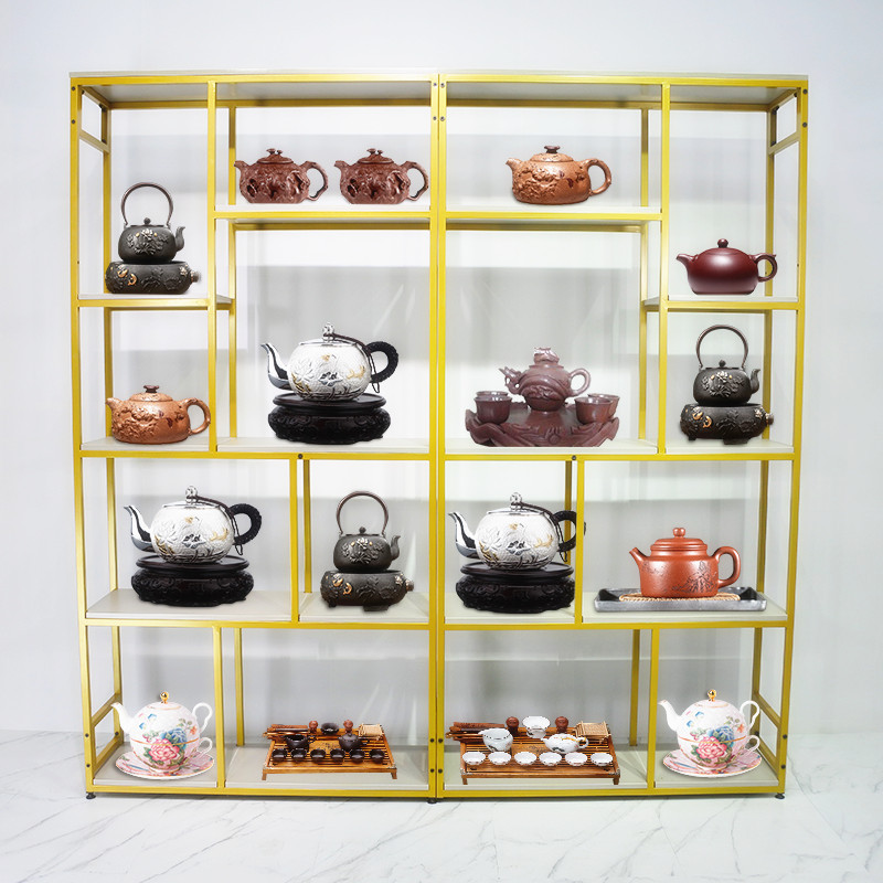 金色工艺品陈列架茶具餐具展示架茶叶陈列柜创意收藏品花瓶置物架