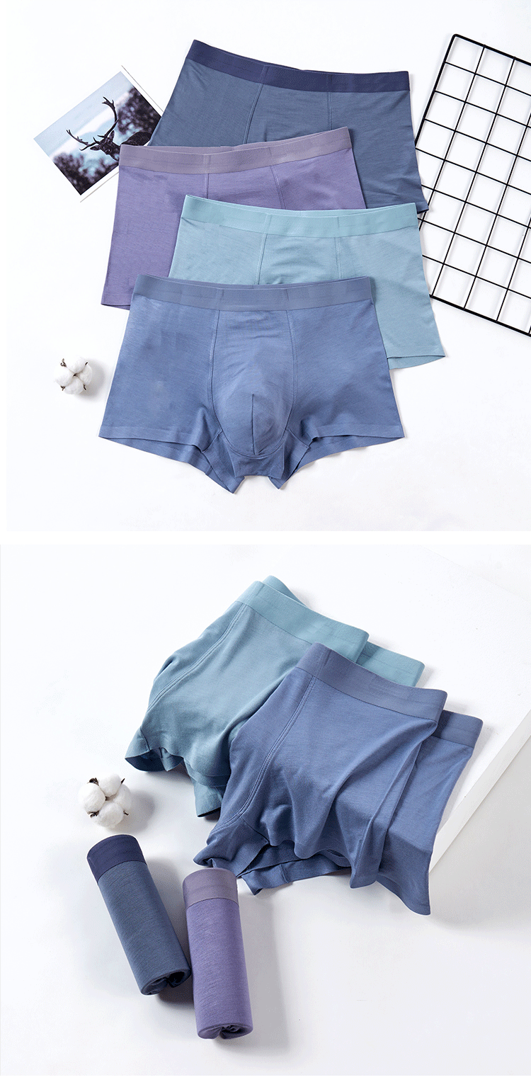 外贸跨境无痕3d立体裁剪u凹一片式莫代尔男士内裤大码平角裤男-0