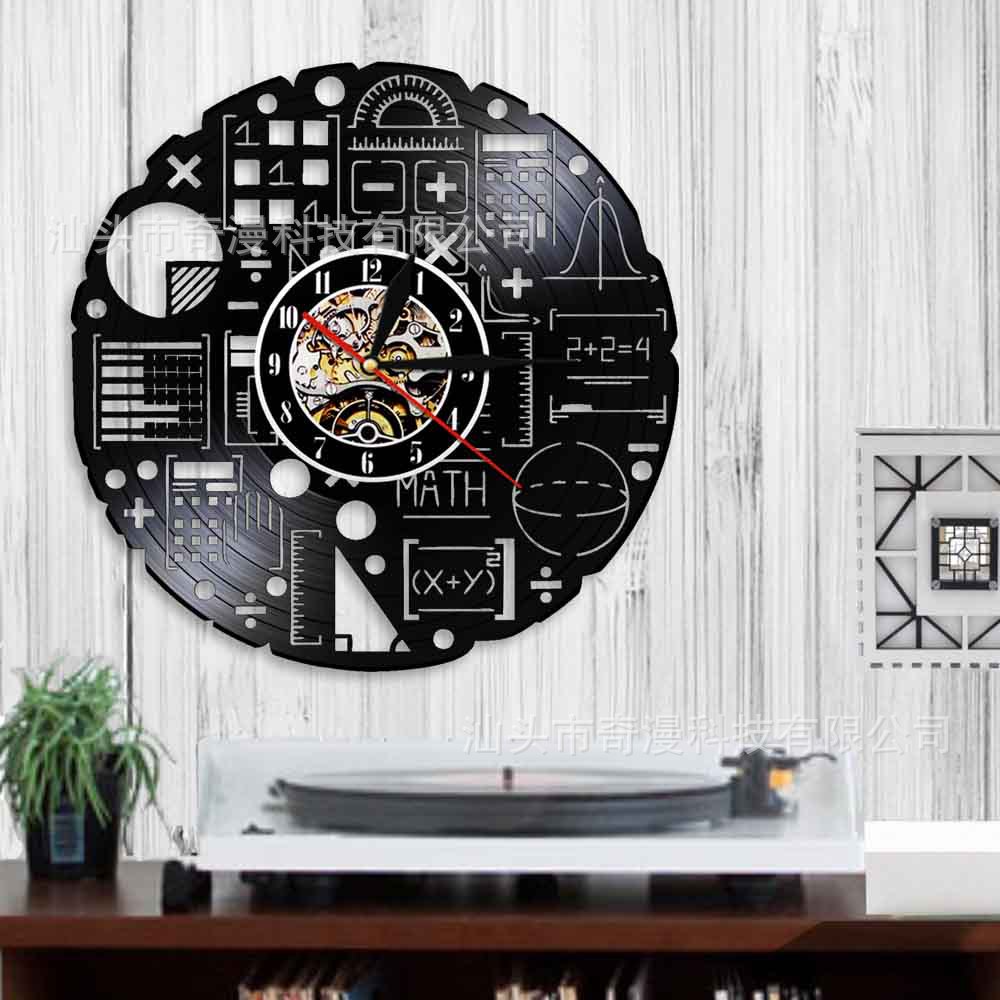 黑胶唱片挂钟led灯 数学方程式艺术品科学复古怀旧时钟壁钟跨境
