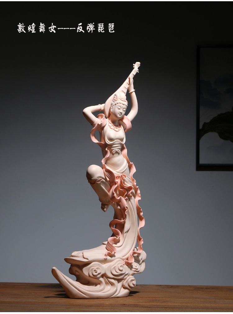 陶瓷飞天仕女摆件德化雕塑敦煌舞艺术品家居办公室桌面玄关装饰