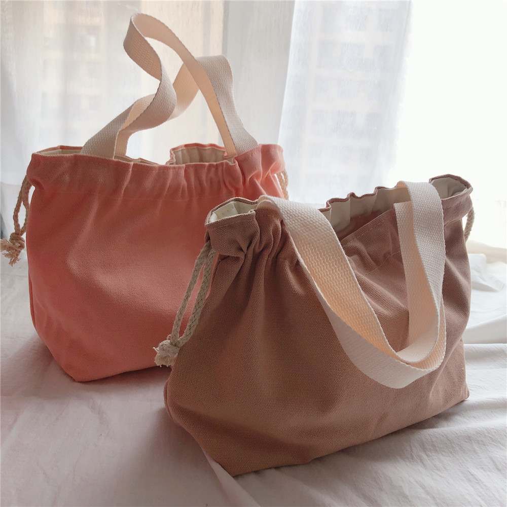 【归蝶布包】手提小布包纯色布袋包小拎包抽绳帆布厚实文艺糖果色