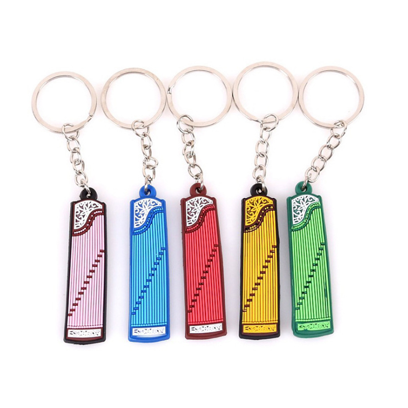 musical instrument silicone guitar keychain pvc soft rubber cartoon stall small gift gift key chain pendant wholesale