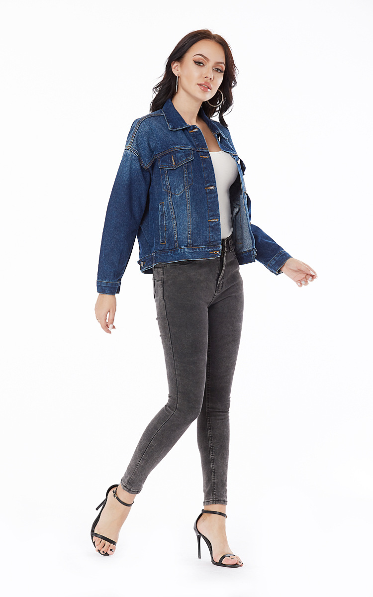 2020亚马逊wish跨境欧美牛仔外套女牛仔夹克女士短款女春