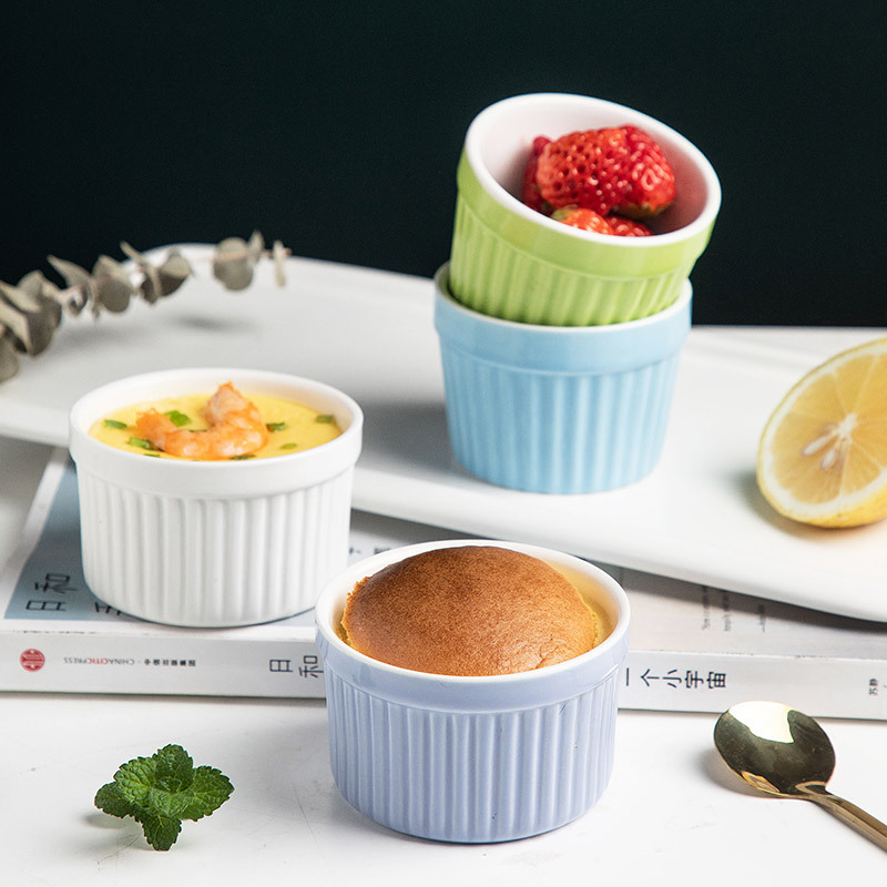 舒芙蕾甜点模具蛋奶酥烘焙陶瓷彩色条纹柳条炖盅圣诞蛋糕烤碗批发