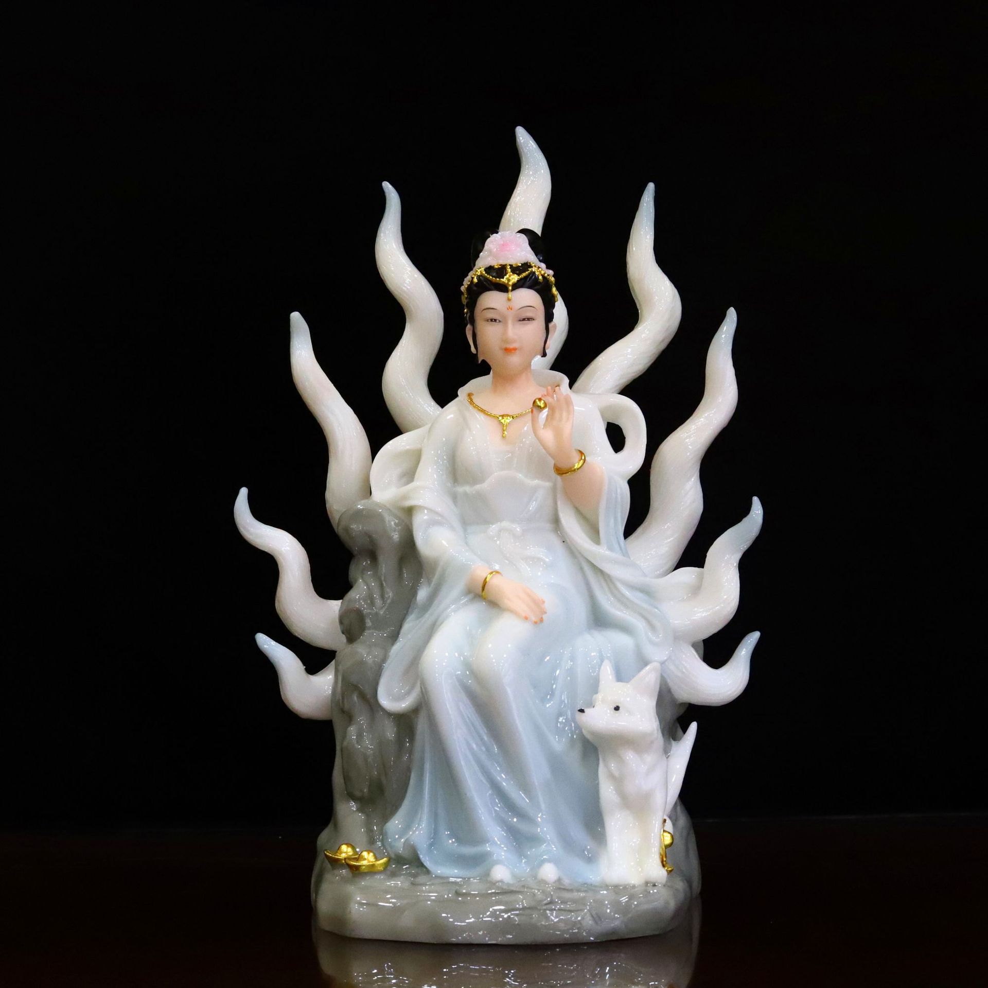 汉白玉九尾狐仙 九尾狐仙 狐仙娘娘像 九尾狐仙像实心玉