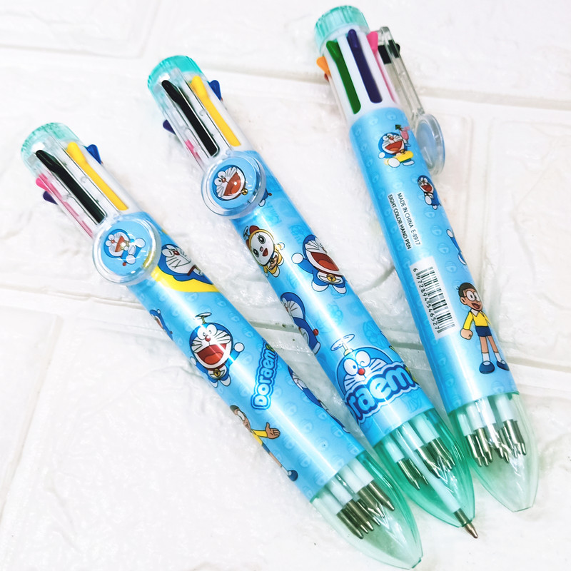 韩版可爱叮当八色圆珠笔卡通猫咪多色按动手账笔学生8色中油笔奖