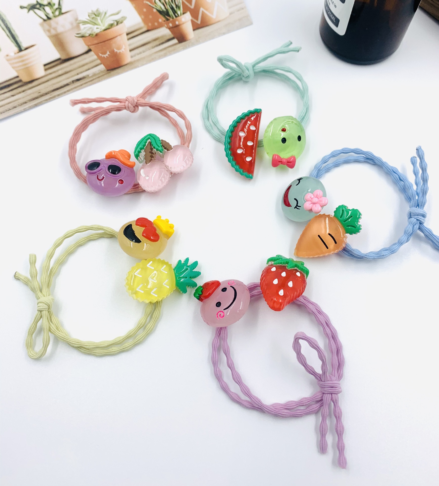 批发儿童水果卡通发绳韩版新款夜光驱蚊头绳可爱实惠发圈地摊发饰