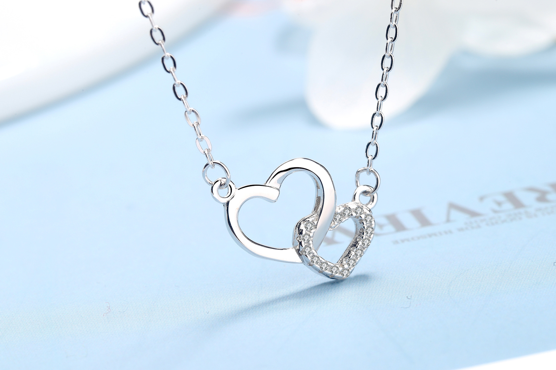 新概念s925纯银双环爱心项链女韩版简约ins冷淡风心形吊坠锁骨链