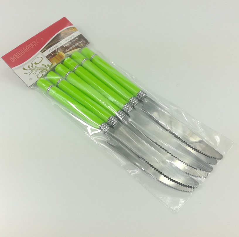 Plastic Handle Tableware Ring Handle Gift Suit Table Knife Fork Spoon Tea Spoon 6PCs Factory Wholesale