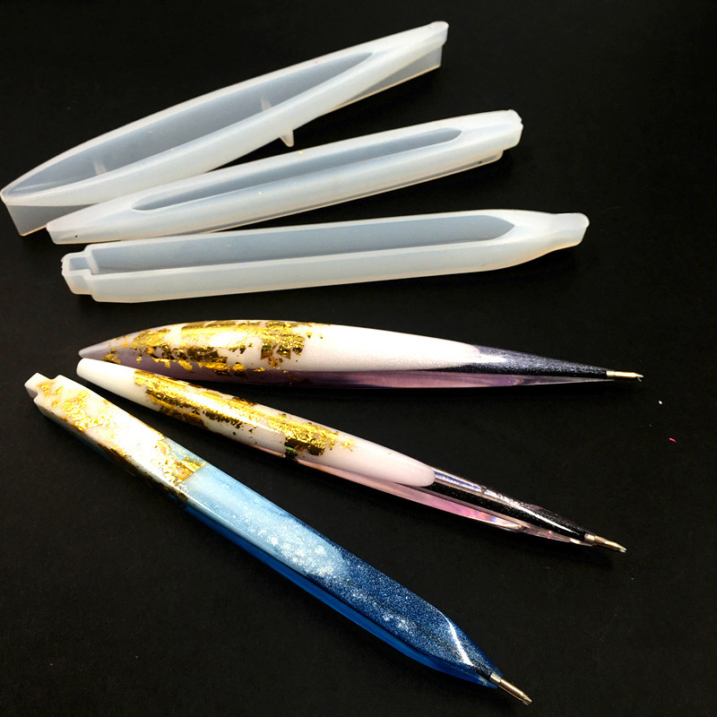 自制水晶滴胶笔圆珠笔硅胶镜面模具 diy饰品学生写字笔模具