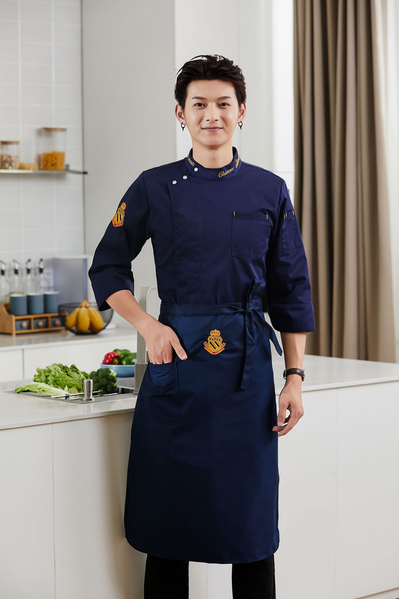 围裙厨师围裙半截餐饮厨房厨师后厨大厨围腰工作服半身男女黑色