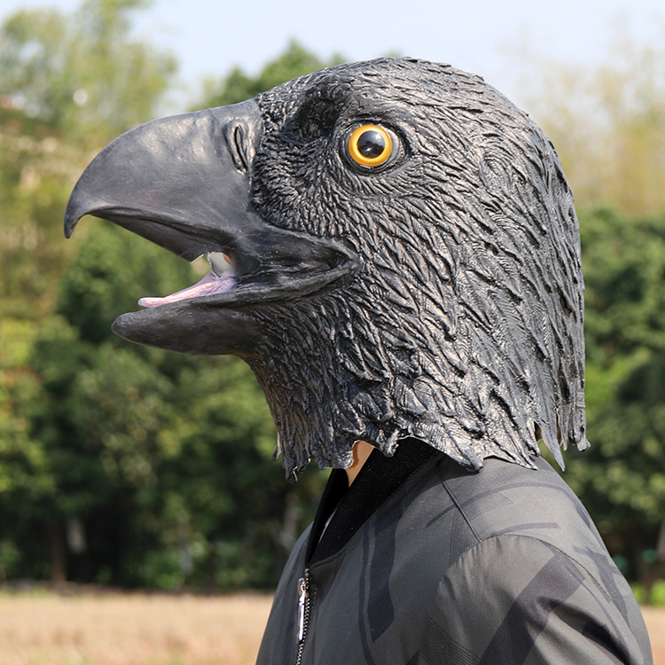 万圣节黑老鹰面具乳胶动物头套狂欢派对搞怪cos服饰道具厂家批发