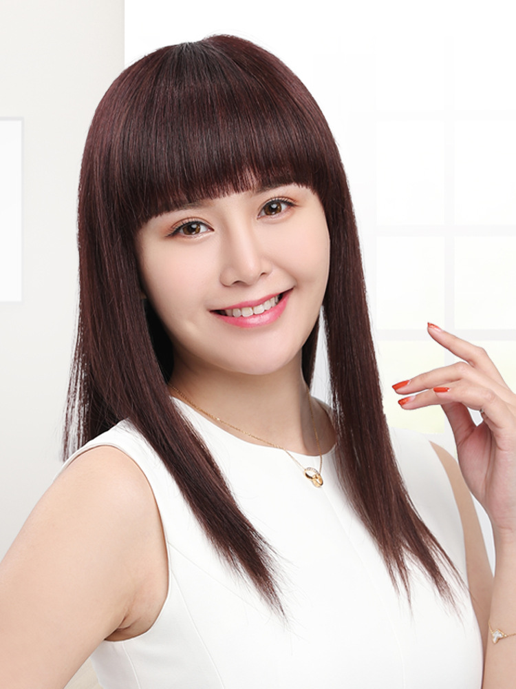 真发假发女全头套式中长直发全真人发时尚自然女士假发套真人发丝