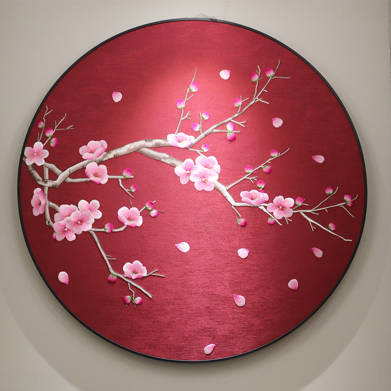 红梅报春精美刺绣装饰壁画 可定制加工 布艺绣品 家居装饰