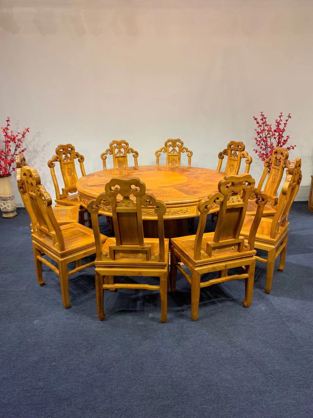 红木金丝楠木小叶桢楠圆餐桌厂家直销