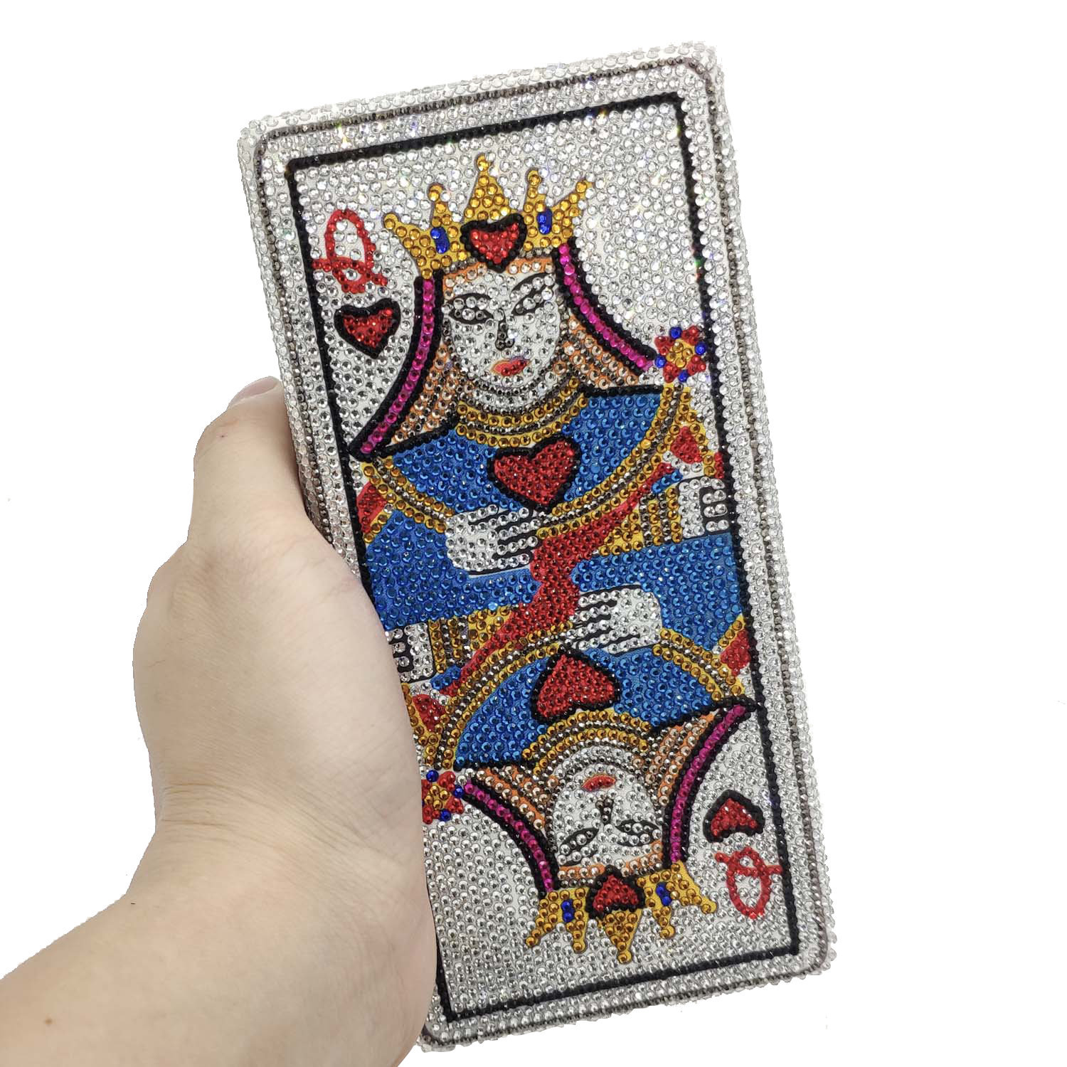 fgg clutch bag欧美烫钻晚宴包扑克牌水钻手拿包红桃q宴会派对包